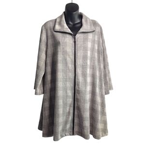 Yoshi Coat Jacket Women's Gray Plaid 3/4 Sleeves ZIP Up Cozy Size XL